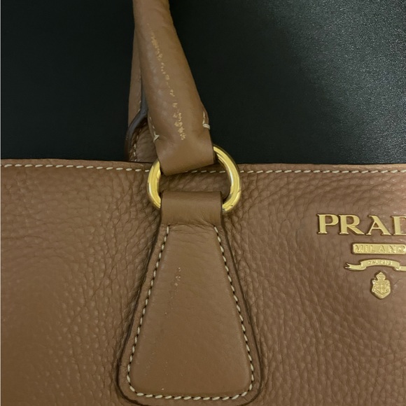 Prada Leather Tote Bag in Camel and Gold - Picture 3 of 4